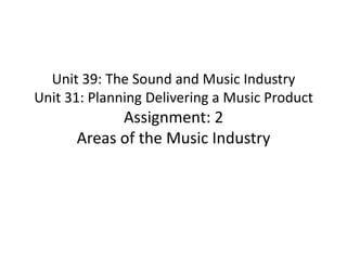 Unit 39: The Sound and Music Industry
Unit 31: Planning Delivering a Music Product
            Assignment: 2
      Areas of the Music Industry
 