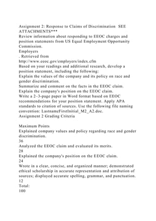 Assignment 2 Response to Claims of Discrimination SEE ATTACHMENTS.docx