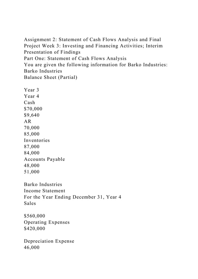 Assignment 2 Statement of Cash Flows Analysis and Final Project W.docx