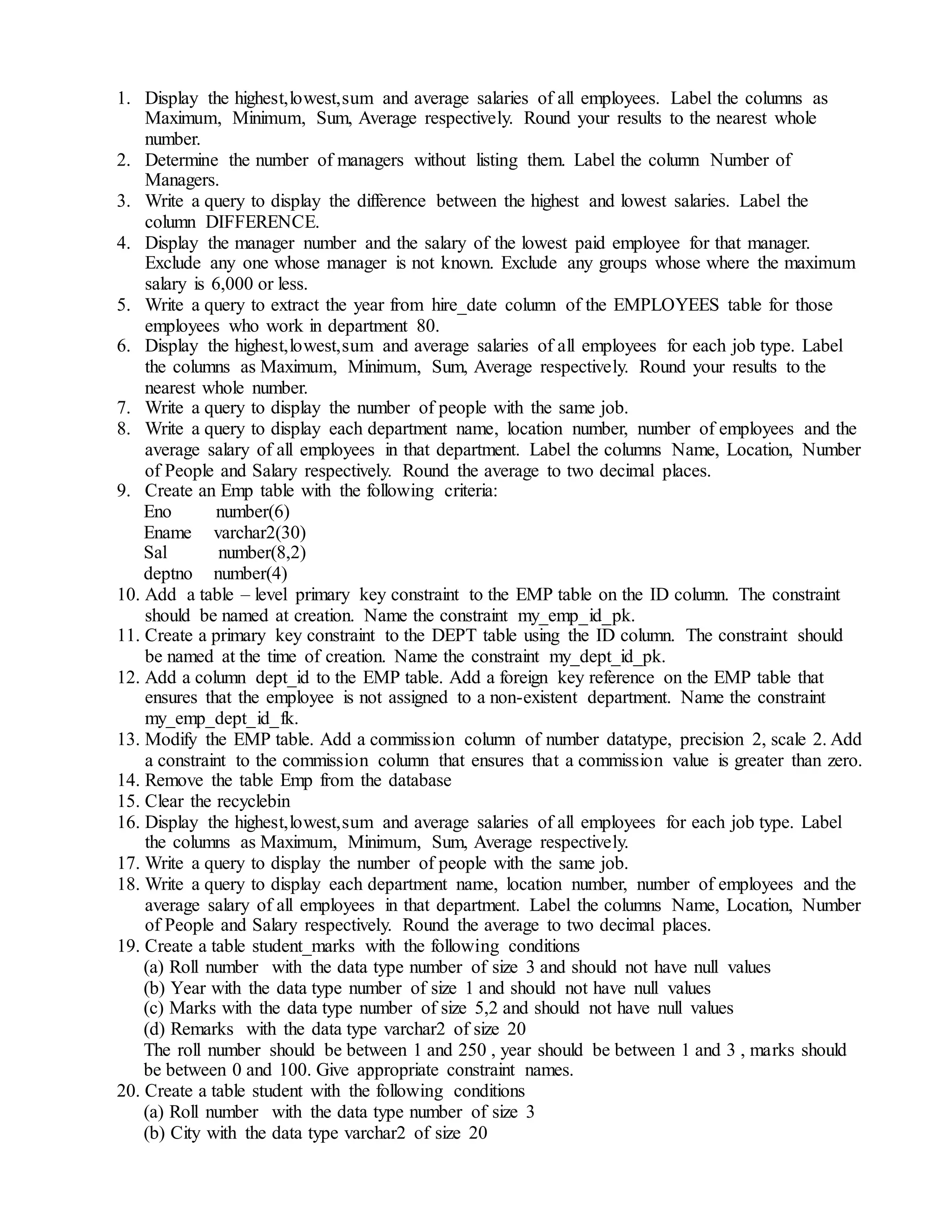 SQL practice questions set - 2 | DOC