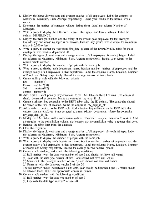 SQL practice questions set - 2 | DOC