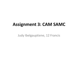 Assignment 3: CAM SAMC
Judy Ibelgauptiene, 12 Francis

 