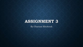 ASSIGNMENT 3
By Charissa Hitchcock
 