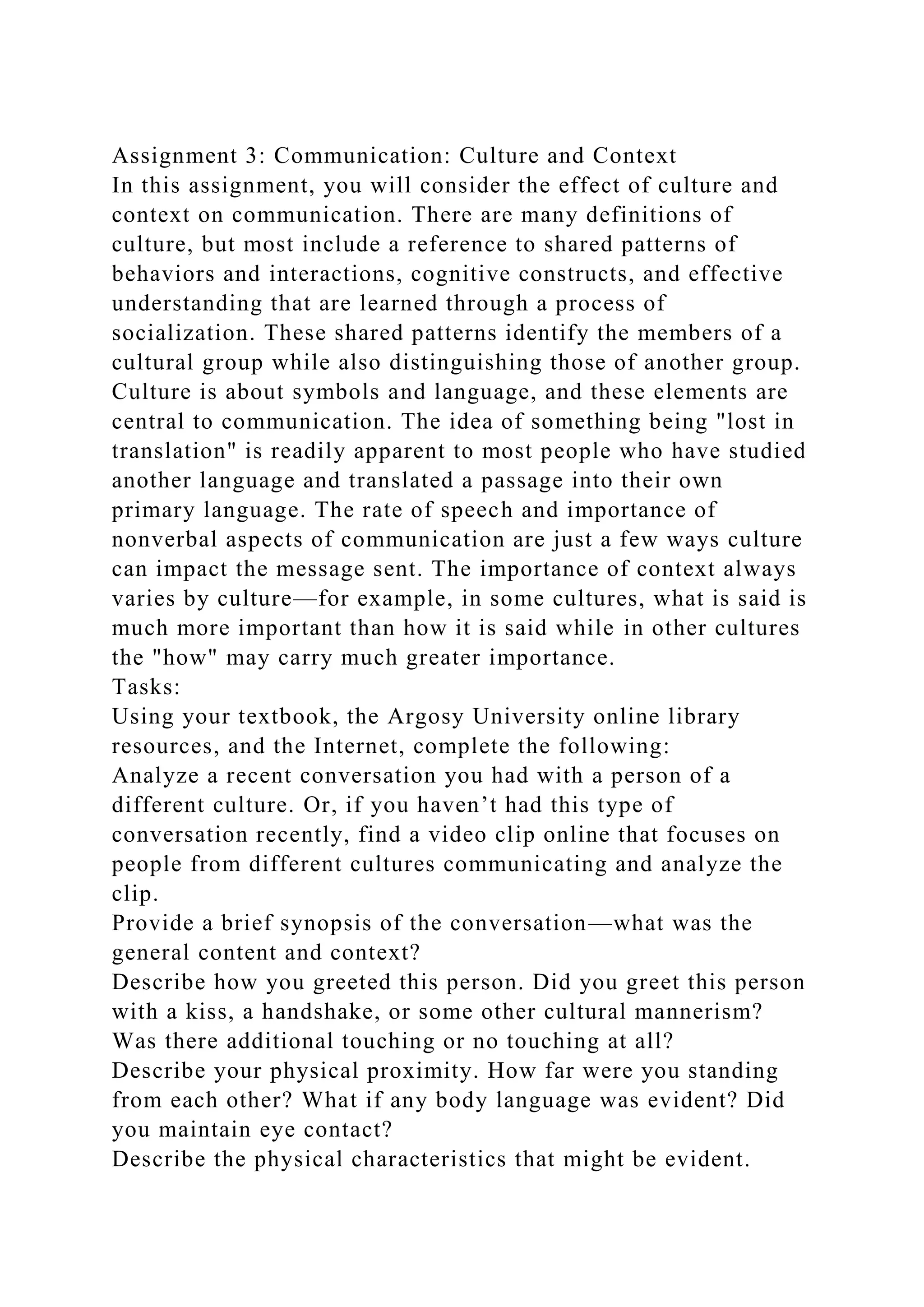 Assignment 3 Communication Culture and ContextIn this assignment.docx