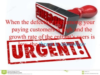 When the defection rate among your
paying customers is high and the
growth rate of the entrant’s users is
low, the threat is immediate
 