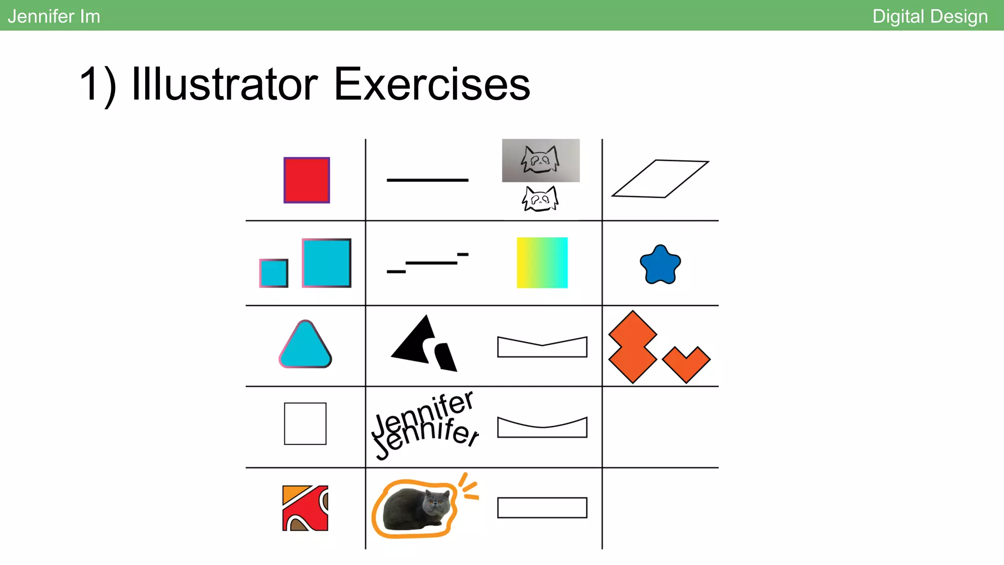 1) Illustrator Exercises
Jennifer Im Digital Design