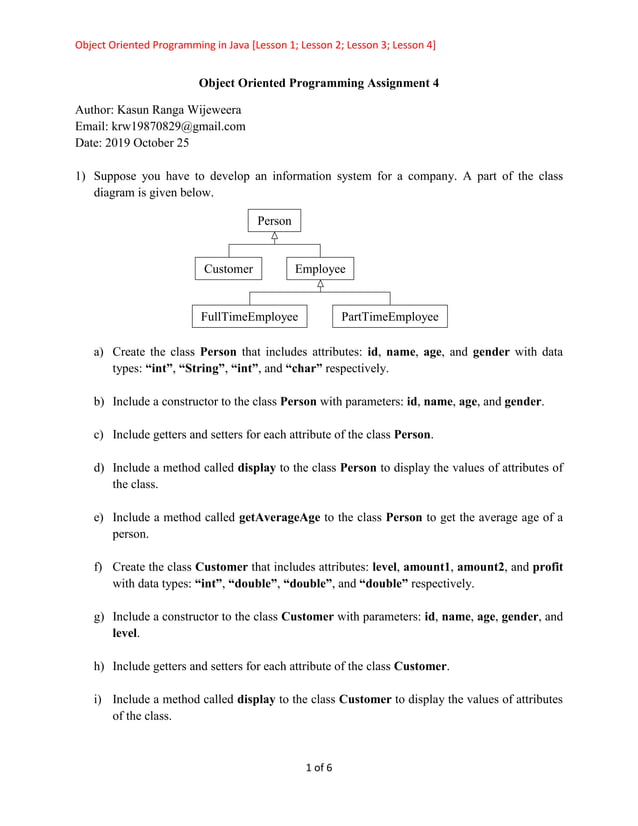 Object Oriented Programming Assignment 4 | PDF