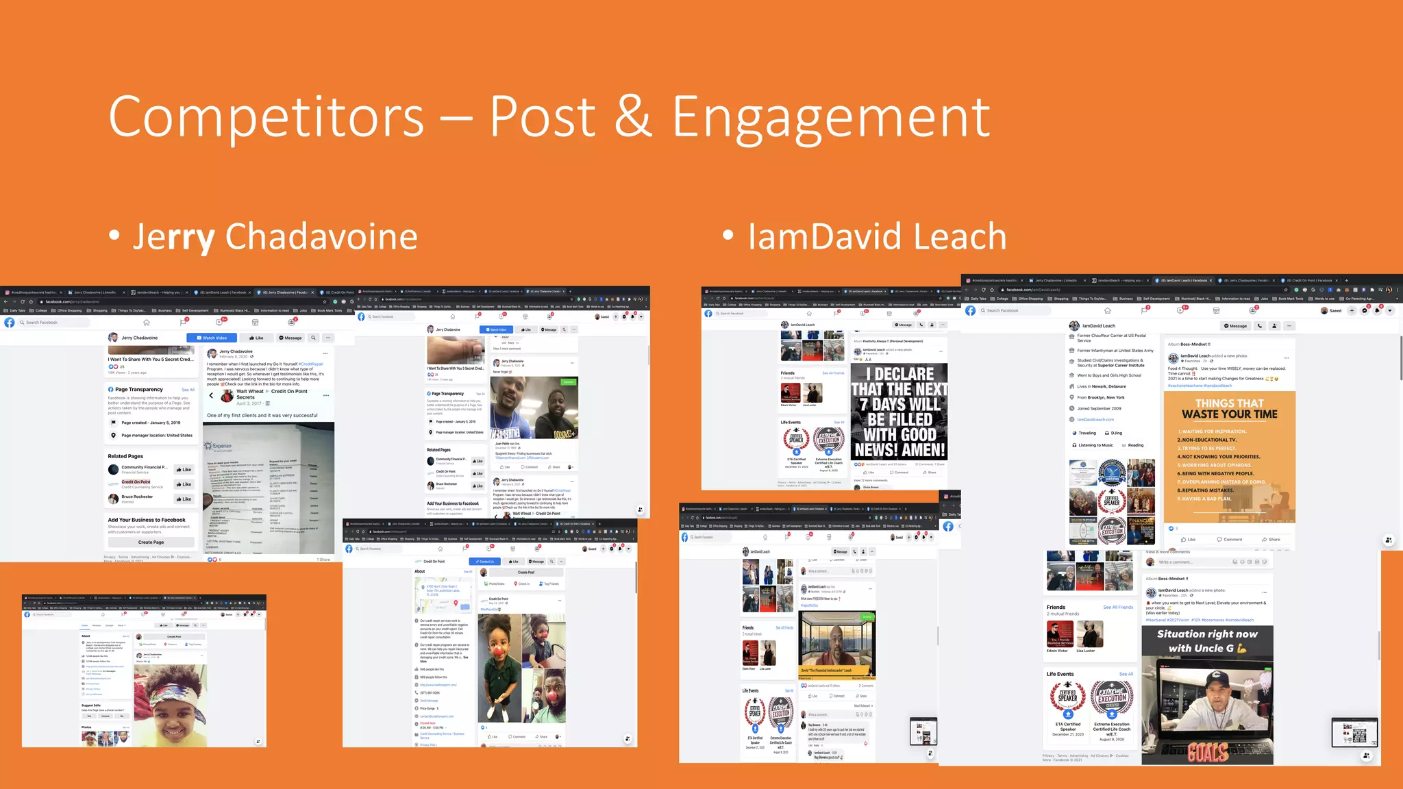 Competitors – Post & Engagement
• Jerry Chadavoine • IamDavid Leach
 