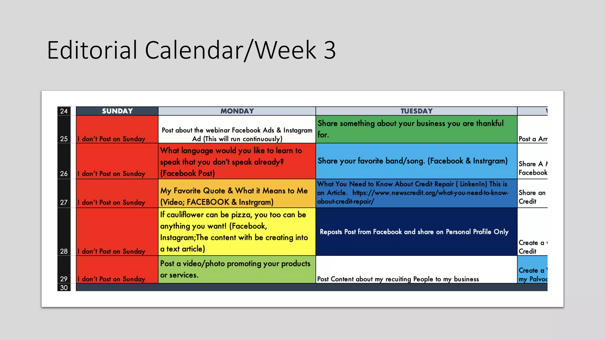 Editorial Calendar/Week 3
 