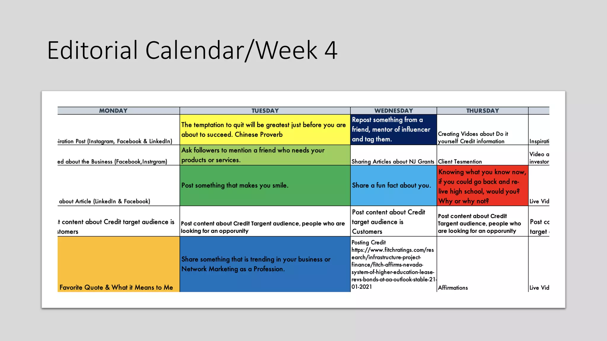 Editorial Calendar/Week 4
 