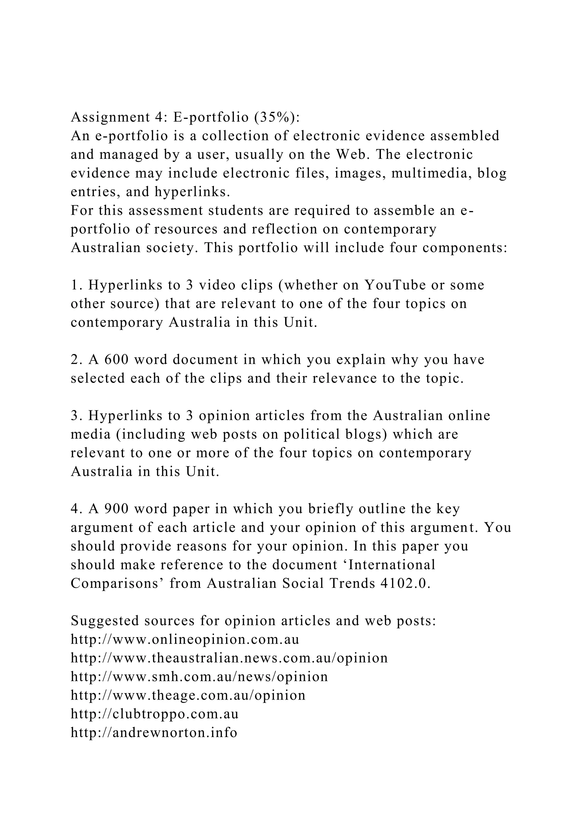 Assignment 4 E-portfolio (35) An e-portfolio is a collection .docx