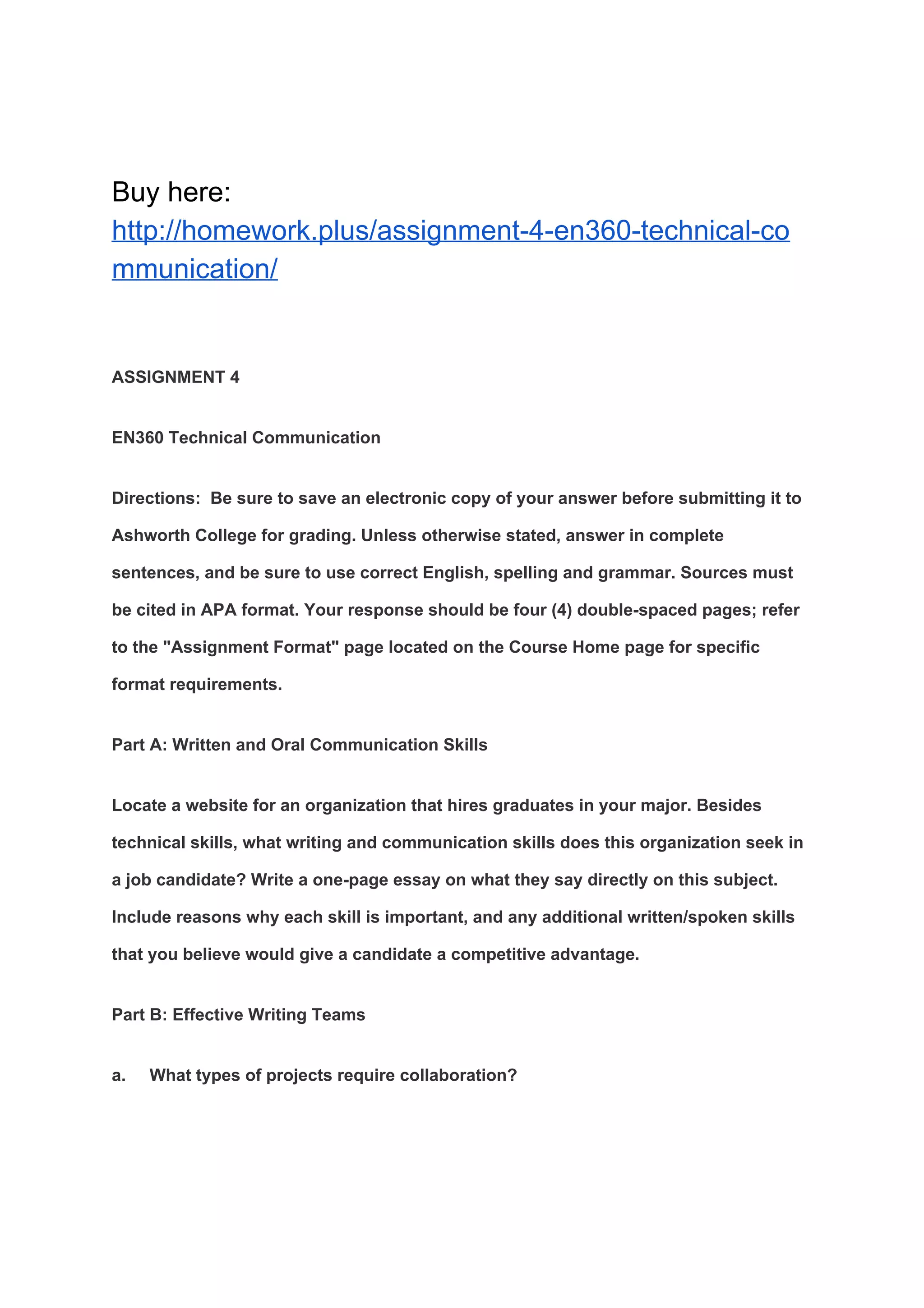 ASSIGNMENT 4 EN360 Technical Communication | PDF