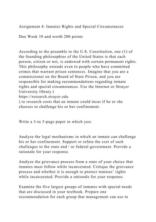 Assignment 4 Inmates Rights and Special CircumstancesDue Week 1.docx