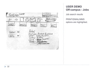 USER DEMO
     Off-campus - Jobs
     Job search results

     PRINT/EMAIL/MMS
     options are highlighted.




32
 