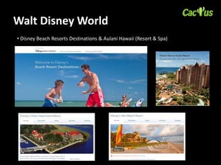 Walt Disney World
• Disney Beach Resorts Destinations & Aulani Hawaii (Resort & Spa)
 