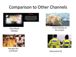 Comparison to Other Channels
Great Movie
Mistakes
In the footsteps of
the ice bear
Pop goes the
soundtrack Street patrol UK
 