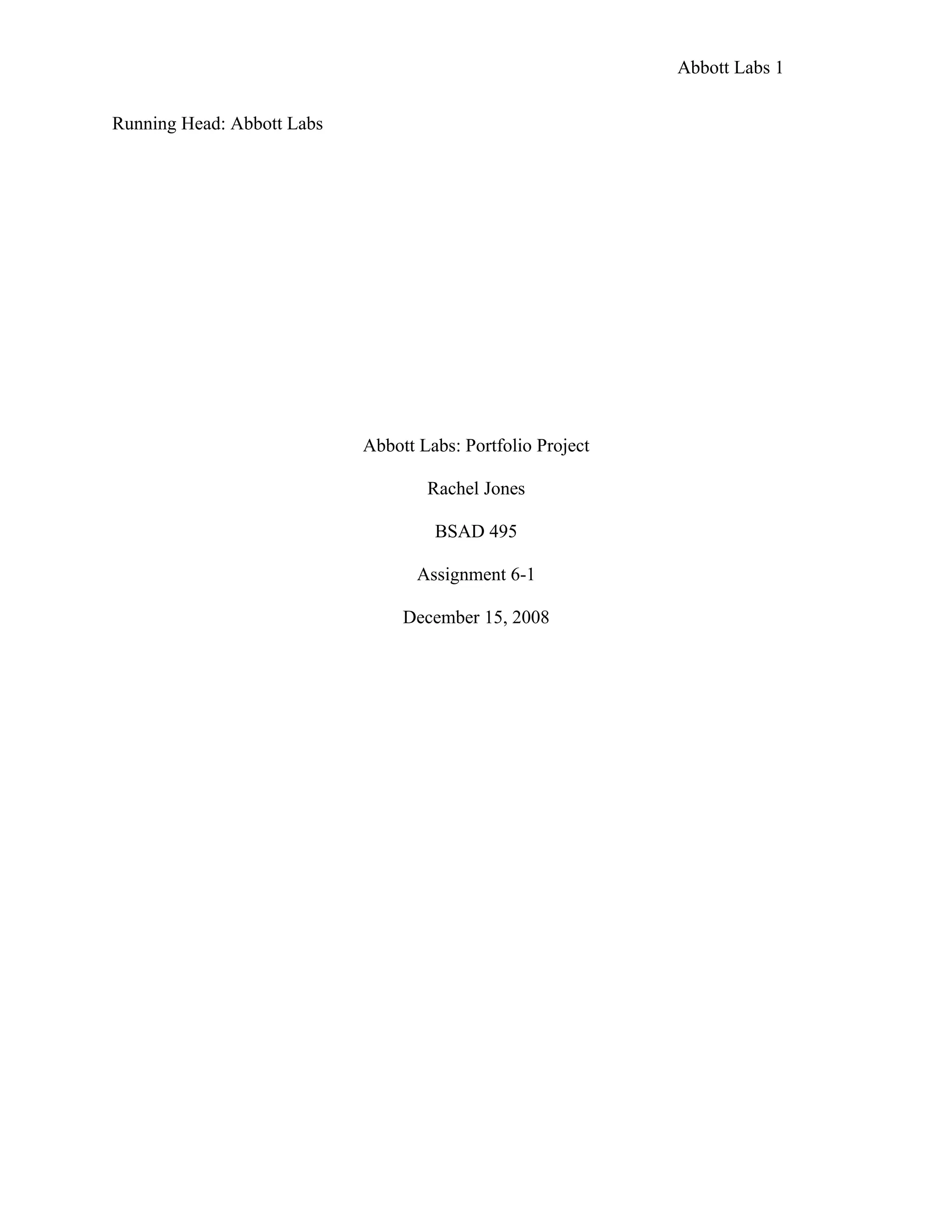 Portfolio Project: Abbott Labs