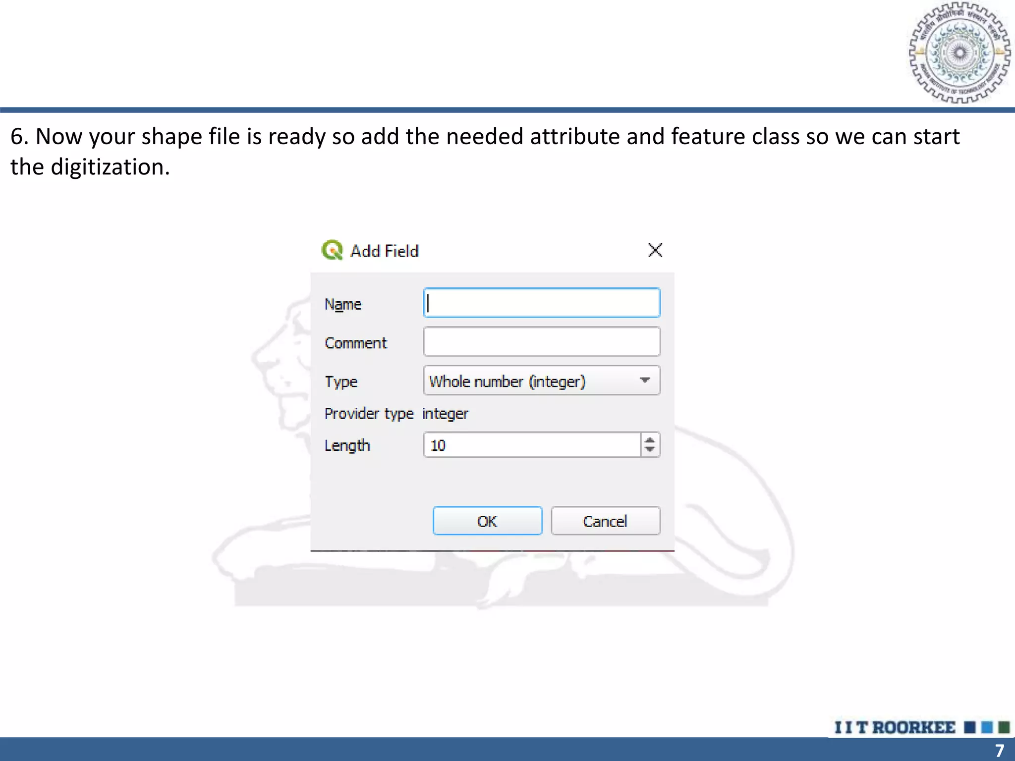 7
6. Now your shape file is ready so add the needed attribute and feature class so we can start
the digitization.
 