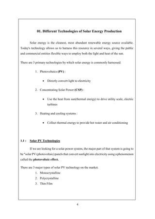 Feasibility Report for a Solar Electricity Production | PDF