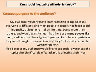 Does social inequality still exist in the UK?

What style of documentary is it?

• This would be a Observatory documentary...