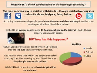 Research on ‘Is the UK too dependant on the internet for socialising?’
                     Are people really too lazy to ...