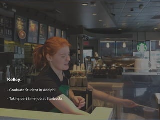 Kelley:
- Graduate Student in Adelphi
- Taking part time job at Starbucks
 