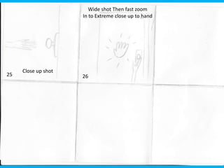 Wide shot Then fast zoom
                     In to Extreme close up to hand




     Close up shot
25                   26
 