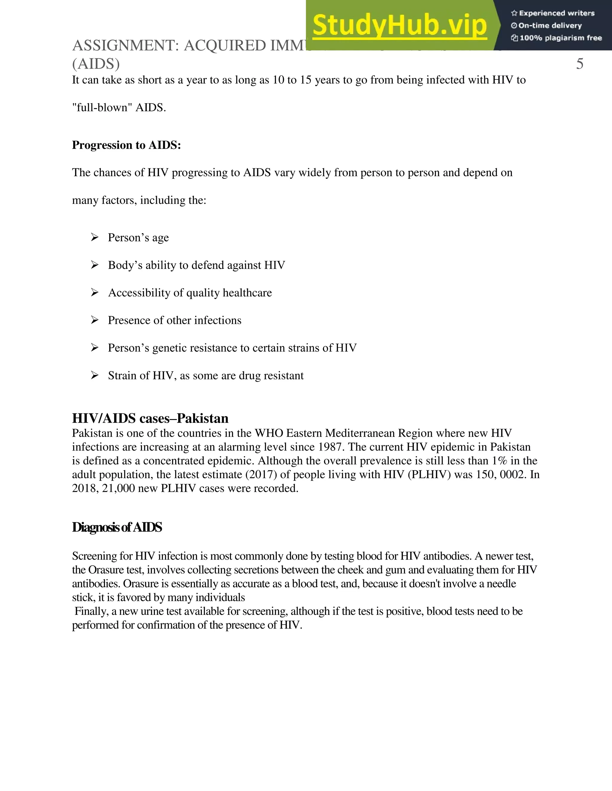 ASSIGNMENT ACQUIRED IMMUNE DEFICIENCY SYNDROME (AIDS) 1 | PDF