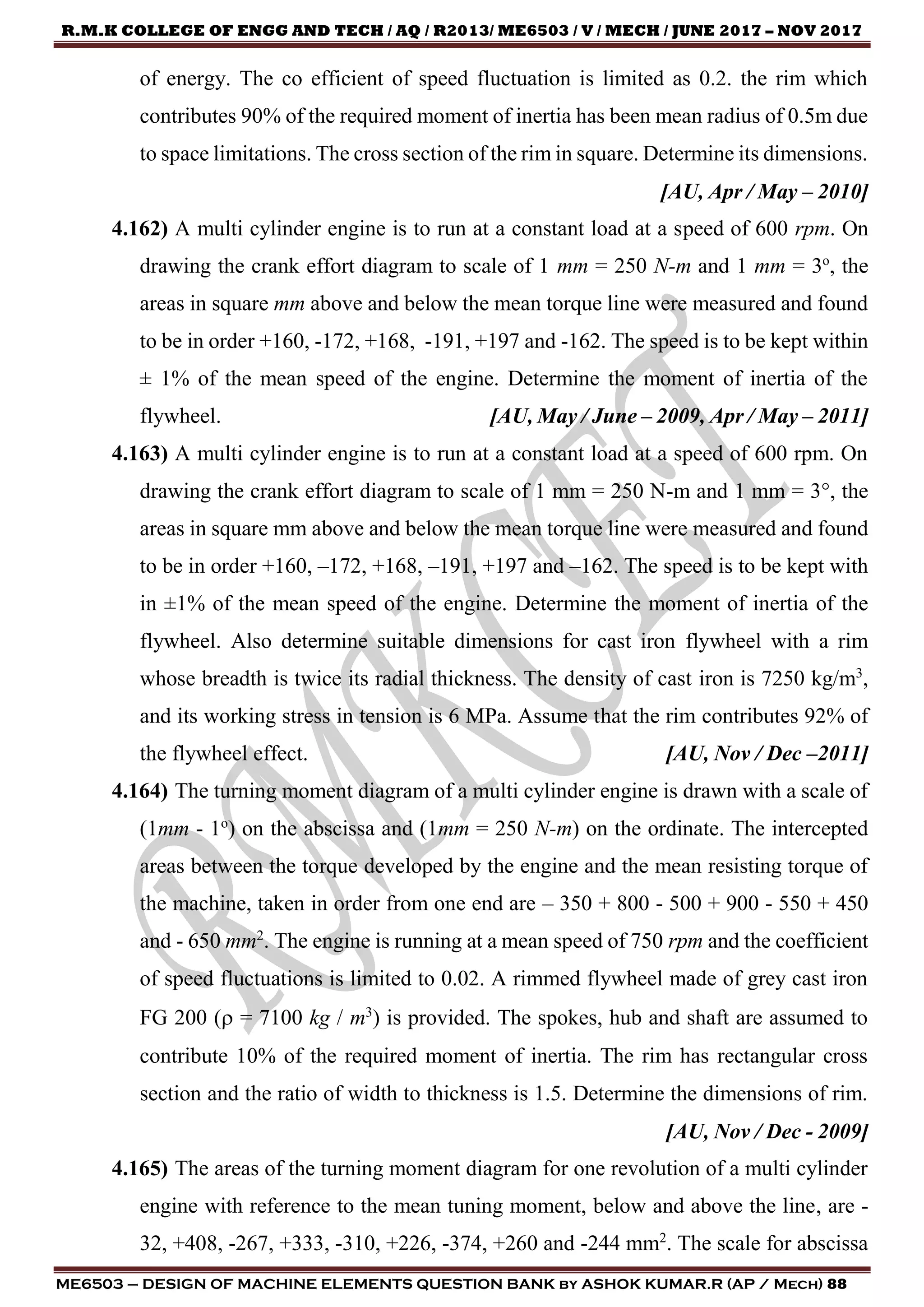 DESIGN OF MACHINE ELEMENTS QUESTION BANK | PDF