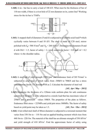 DESIGN OF MACHINE ELEMENTS QUESTION BANK | PDF