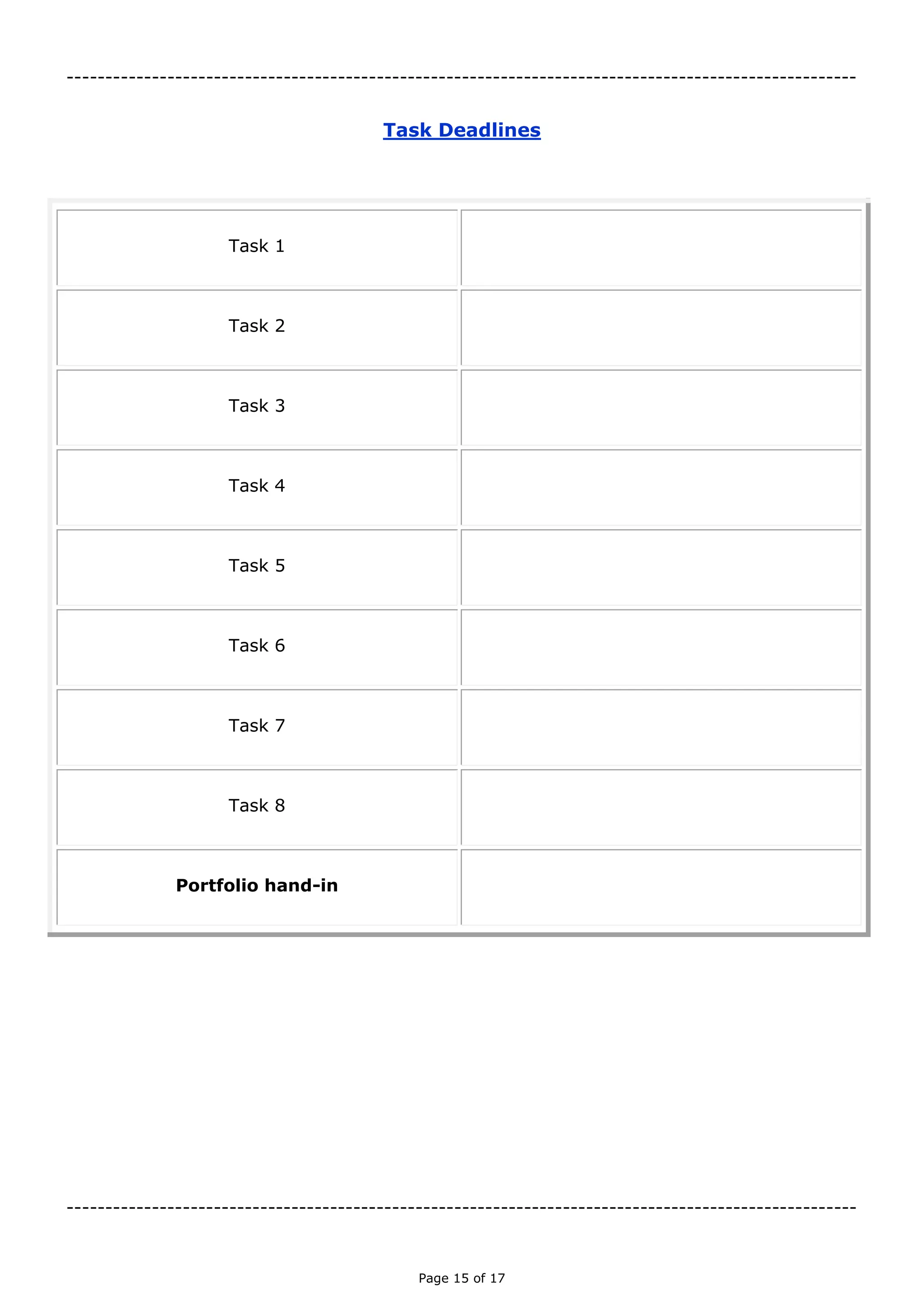 Page 15 of 18

TASK EIGHT
(Unit 3 = 1C.5, 2C.P5, 2C.M5, 2C.D5)
Now that you have completed your film, you must evaluate its effectiveness, as well as your
own performance during the project. For the evaluation, you should look to utilise a variety
of creative platforms – ideally, a different one for each topic.
Things to consider:
Aims of the brief (how production met requirements); planning (organisation, pre-
production); strengths (what worked well); areas for improvement (what could have
been better).
The Ring (2002)

 