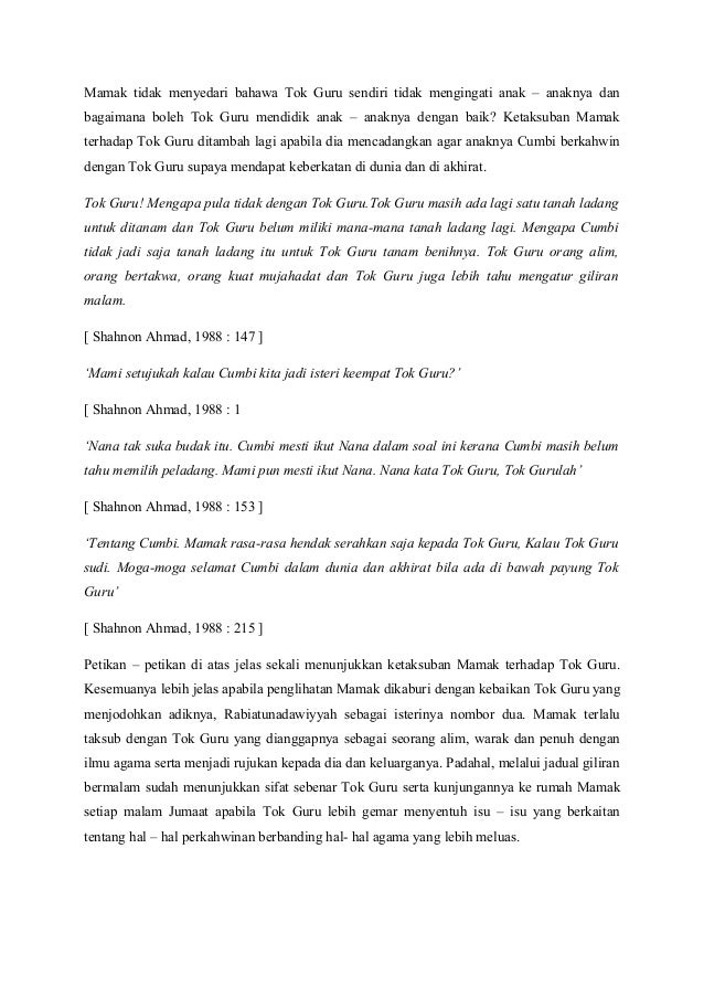 Contoh olahan karya novel "Tok Guru"