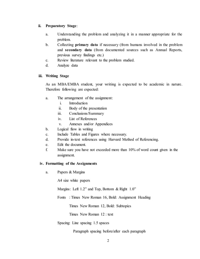 Assignment format for MBA Students