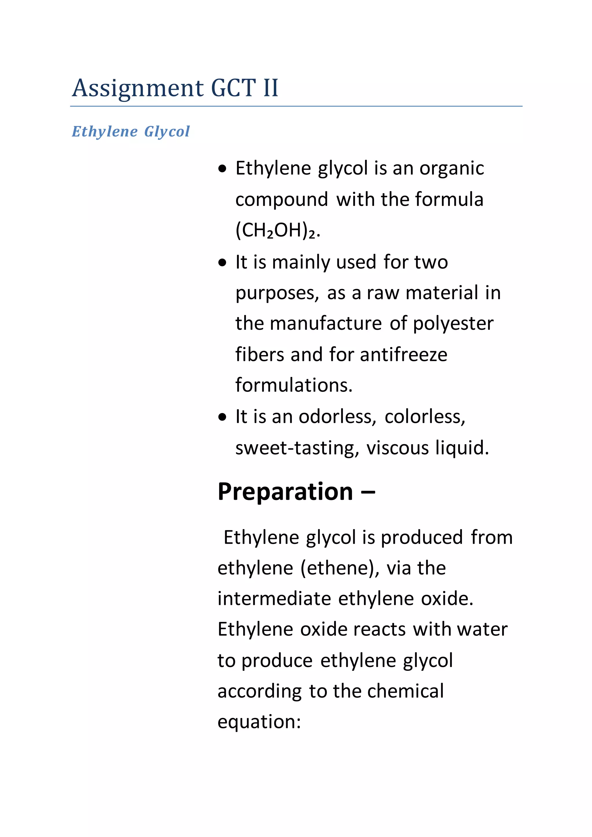 Assignment gct ii ethylene glycol and dextrose | DOCX