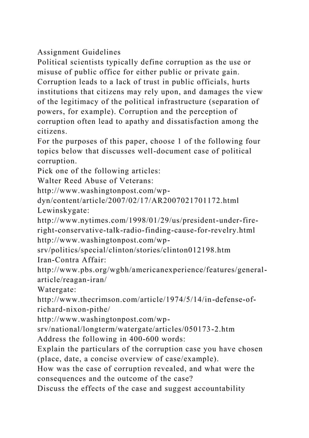 Assignment GuidelinesPolitical scientists typically define corrupt.docx