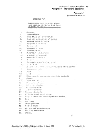 Era Business School, New Delhi 16
Assignment : International Economics

Annexure 1
(Refers to Para 2.1)

Submitted by :- 0121pg014 Colonel Ajay K Raina, SM

25 December 2013

 