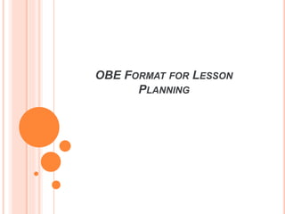 OBE FORMAT FOR LESSON
PLANNING
 