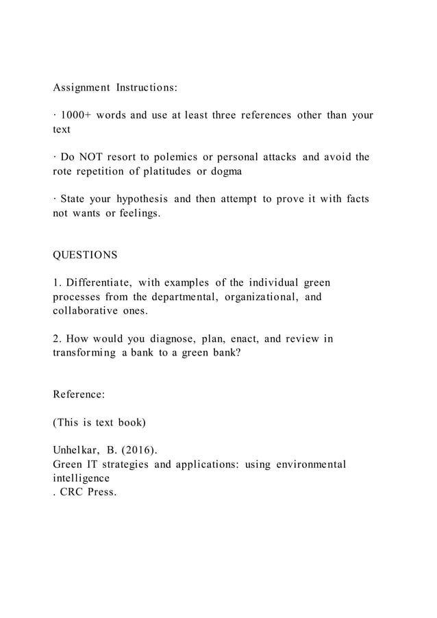 Assignment Instructions· 1000+ words and use at least three r | PDF