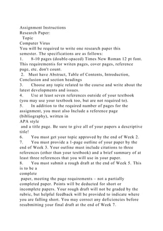 Assignment InstructionsResearch Paper Topic Computer Virus.docx