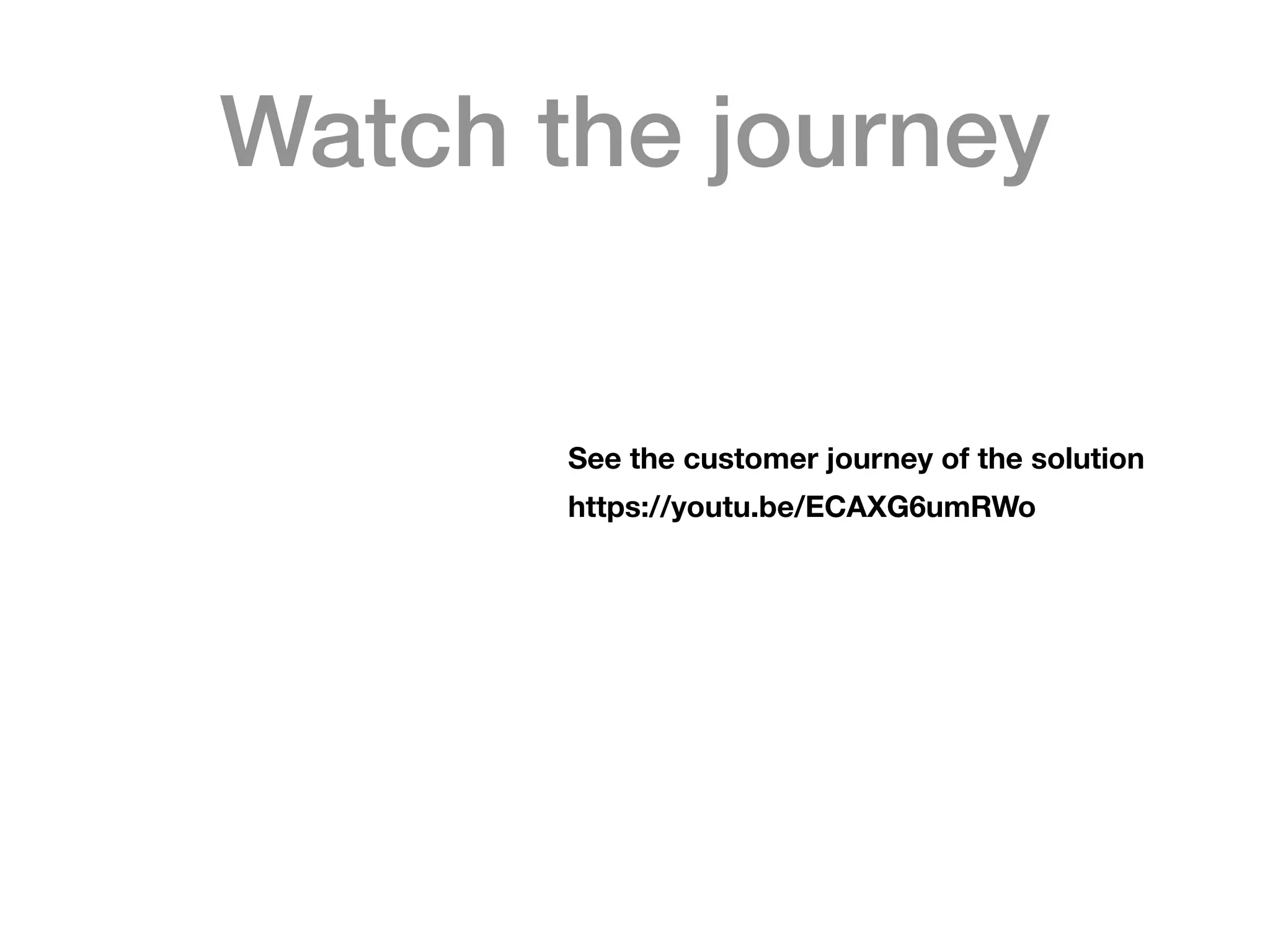 Watch the journey
https://youtu.be/ECAXG6umRWo
See the customer journey of the solution
 
