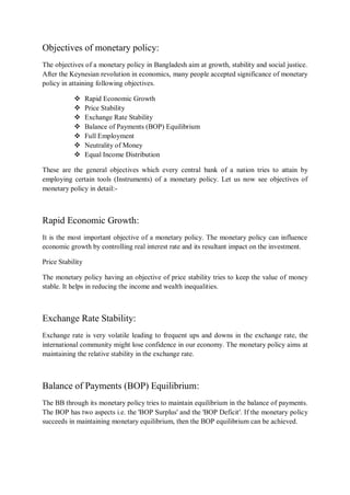 Assignment on monetary policy of Bangladesh prepared by tipu | PDF