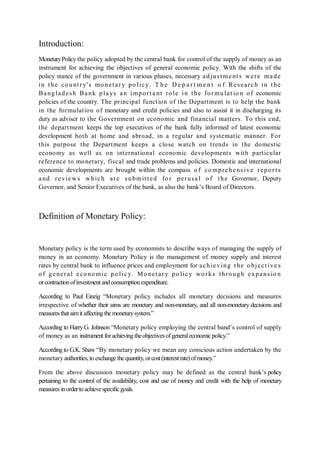 assignment on monetary policy of bangladesh