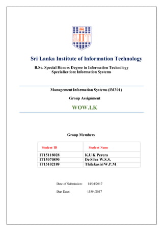 Assignment mis 2017 (wow.lk) | PDF