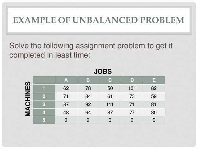 unbalanced assignment model
