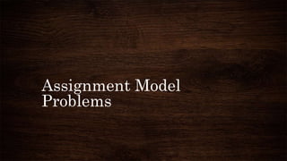 Assignment Model
Problems
 