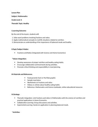 Assignment No. 4 lesson plan using thematic integration with ...