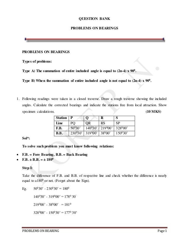 Problems On Bearings - problems on bearing page 1 question bank problems on bearings problems on bearings types of problems