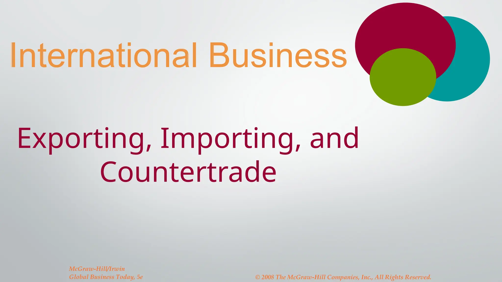International Business
Exporting, Importing, and
Countertrade
McGraw-Hill/Irwin
Global Business Today, 5e © 2008 The McGraw-Hill Companies, Inc., All Rights Reserved.
 