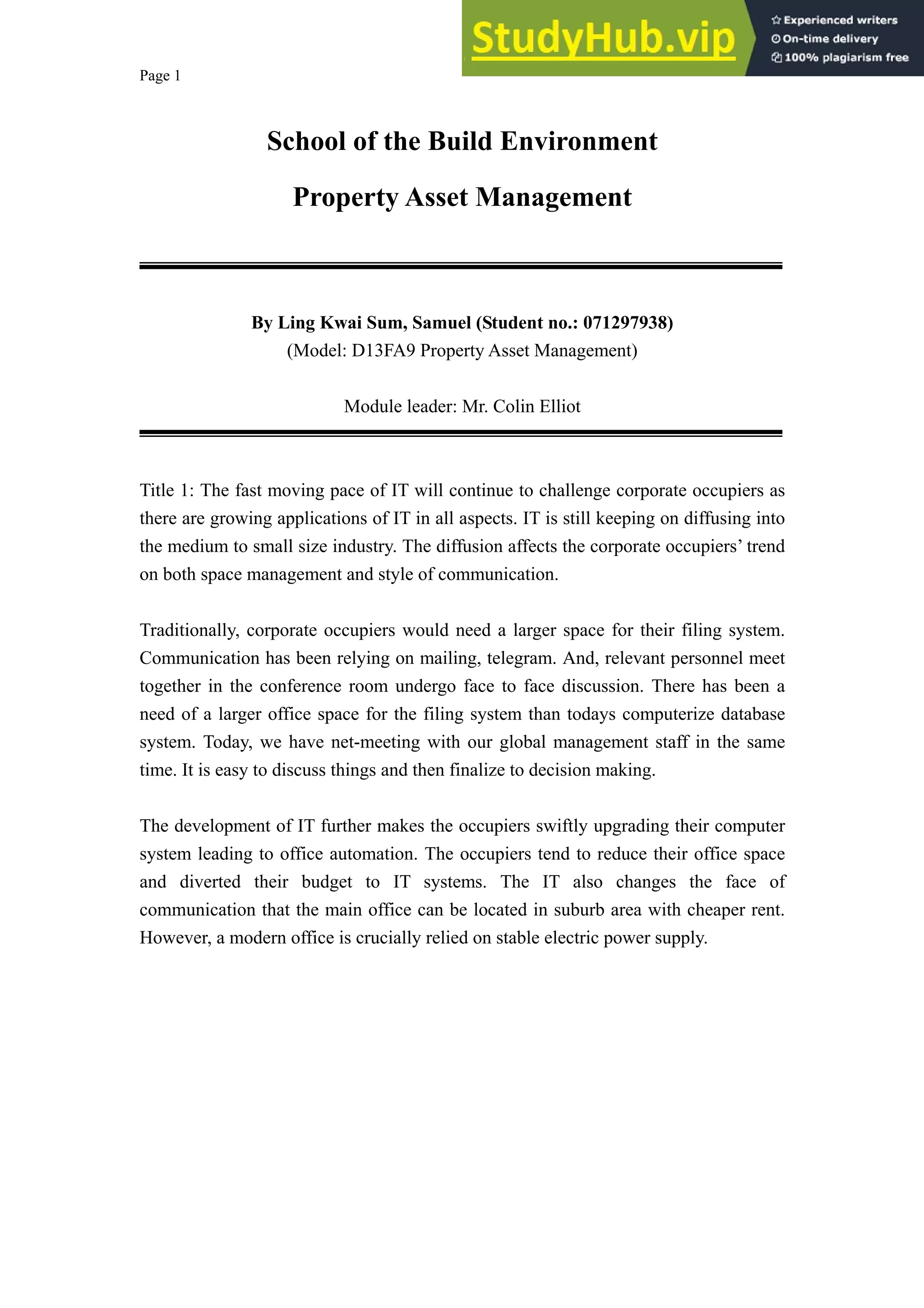 Assignment Of Property Asset Management.Pdf | Real Estate Industry ...