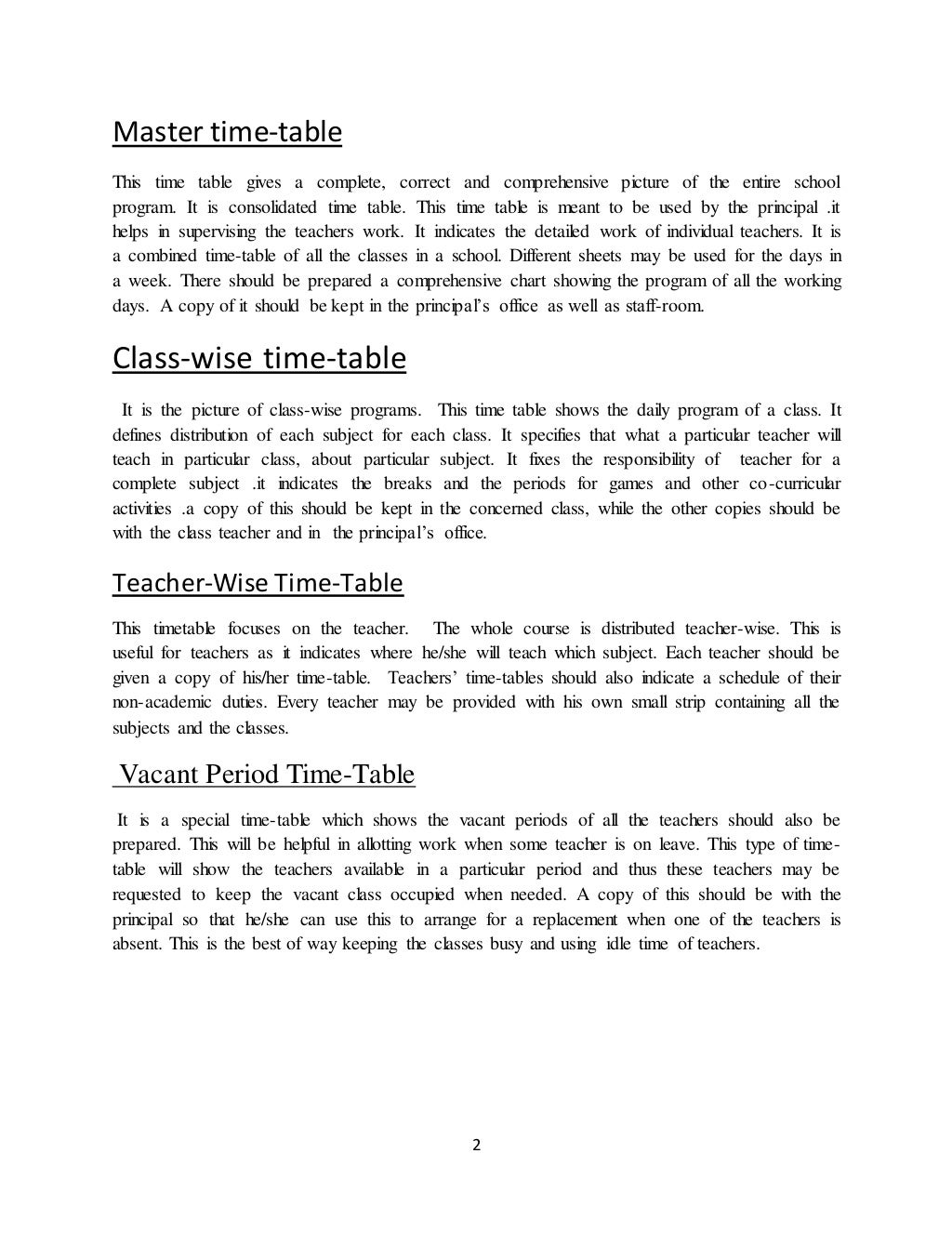 Types Of School Time Table Types Of School Time Table